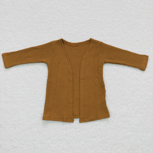 Solid Caramel Color Kids Waffle Cardigan