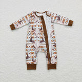 Aztec Highland Cow Brown Boys Fall Romper