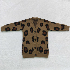 Leoaprd Print Brown Girls Cardigan Sweaters