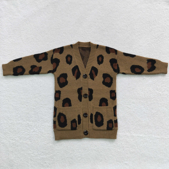 Leoaprd Print Brown Girls Cardigan Sweaters