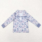 Camo Gray Blue Polo Boys Long Sleeve Top