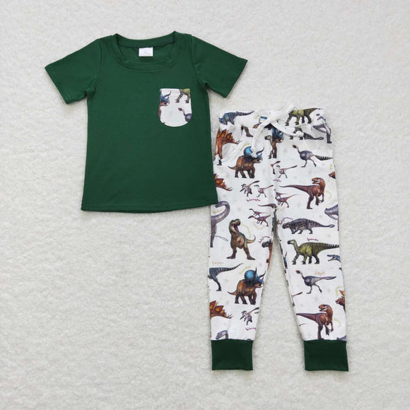 Dinosaur Green Boys Short Sleeve+Trousers Sets