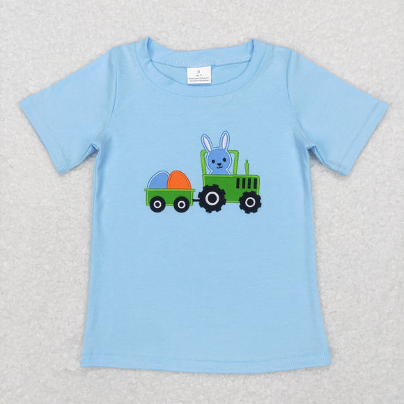 Eggs Bunny Tractor Blue Boys Easter Top