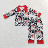 Santa Cow Print Red Boys Christmas Pajamas