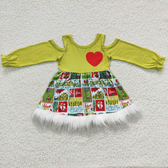 Cartoon Love Green Girls Christmas Dress