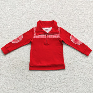 Red Plaid Polo Boys Long Sleeve Top