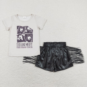 Singer Black Leather Tassels Girls Shorts Sets