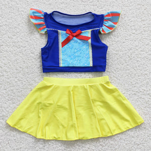 Cartoon Princess Blue Yellow Girls Swimsuits