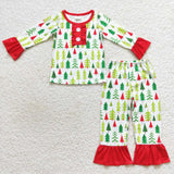 Trees Red Ruffles White Mommy & Me Girls Christmas Pajamas