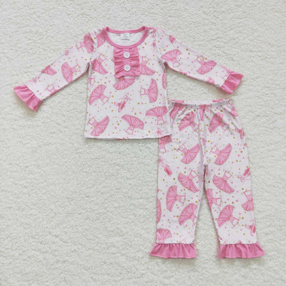 Heart Dance Pink Ruffles Girls Long Sleeve Pajamas