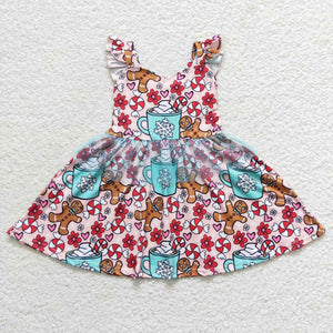 Gingerbread Candy Cup Gauze Pink Girls Christmas Dress