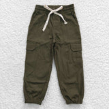 Solid Army Green Kids Overalls Pants