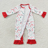 Candy Cane Red White Girls Christmas Romper