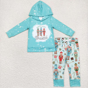 Cartoon Solider Blue Hoodie Sets Boys Christmas Outfits