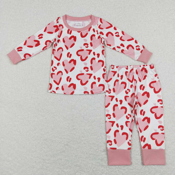 Heart Pink White Mommy & Me Girls Valentines Pajamas