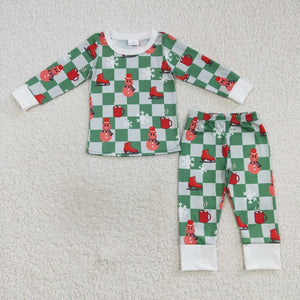 Smile Green Plaid Boys Christmas Pajamas