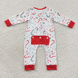 Candy Cane White Red Boys Christmas Romper