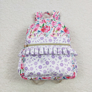 Floral Purple Ruffles White Backpack