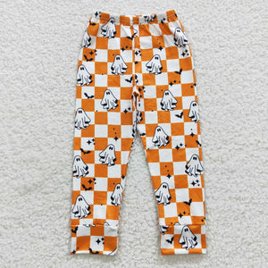 Ghost Orange White Plaid Boys Halloween Pants