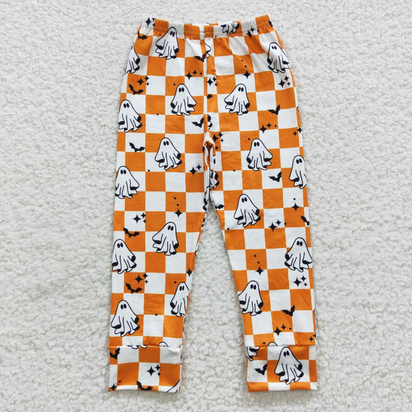 Ghost Orange White Plaid Boys Halloween Pants