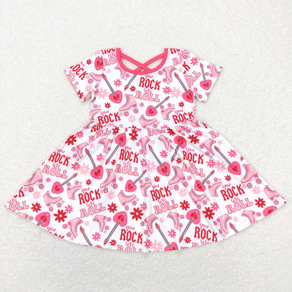 Rock Roll Floral Pink Girls Short Sleeve Dress