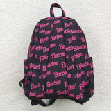 Cartoon Dolls Pink Letters Black Backpack