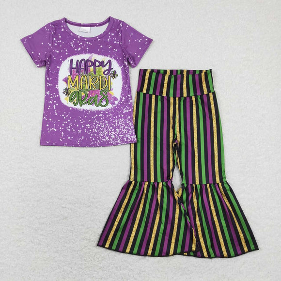 Happy Purple Stripe Girls Mardi Gras Outfits