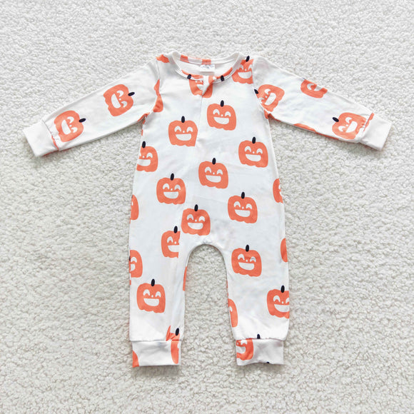 Smile Pumpkin White Boys Halloween Romper