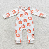 Smile Pumpkin White Boys Halloween Romper