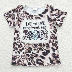 Jesus Leopard Print Girls Short Sleeve Top