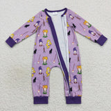 Cartoon Witch Purple Girls Halloween Romper