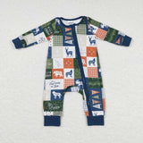 Animals Plaid Camping Adventure Boys Fall Romper