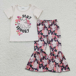 Stay Spooky Ghost Floral Girls Halloween Outfits