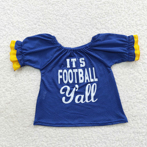 It's Football Y'all Blue Girls Short Sleeve Top