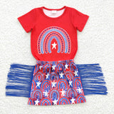 Rainbow Red Blue Tassels Skirts Girls 4th of July Outfits