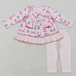 Candy Cane Pockets Polka Dots Pink Girls Christmas Outfits