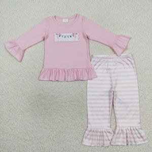 Xmas Lights Pink Stripe Girls Christmas Outfits