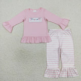 Xmas Lights Pink Stripe Girls Christmas Outfits