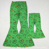 Kids Mommy & Me Cartoon Smile Green Flared Jeans Girls Christmas Pants