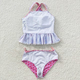 Floral Lace Ruffles Hot Pink Girls Swimsuits