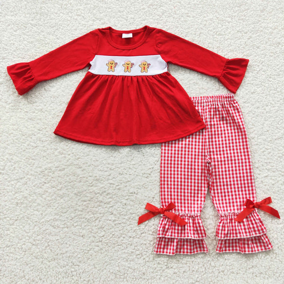 Bow Gingerbread Red Plaid Girls Christmas Outfits