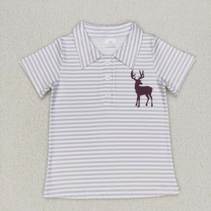 Elk Deer Stripe Boys Short Sleeve Top