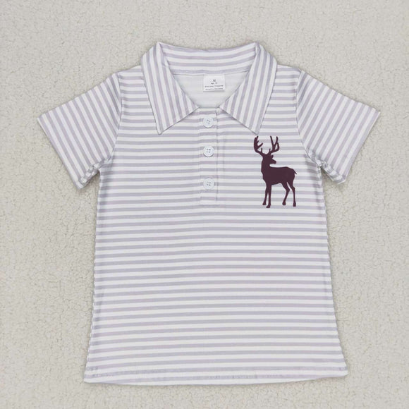 Elk Deer Stripe Boys Short Sleeve Top