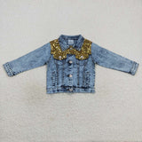 (Dark) Gold Sequins Girls Denim Jacket