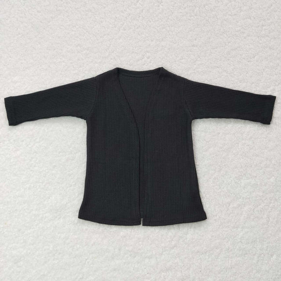 Solid Black Kids Waffle Cardigan