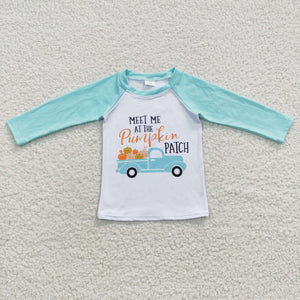 Promotional Pumpkin Patch Sky Blue White Boys Long Sleeve Top