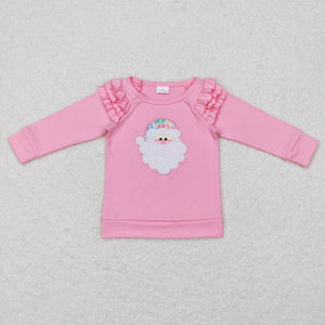 Santa Tie Dye Pink Ruffles Girls Christmas Top