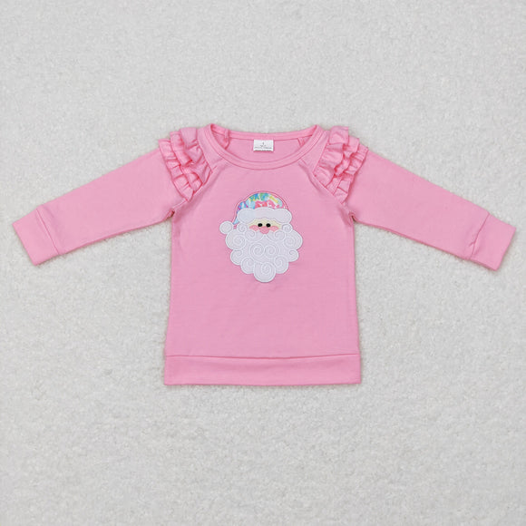 Santa Tie Dye Pink Ruffles Girls Christmas Top