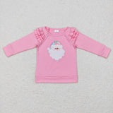 Santa Tie Dye Pink Ruffles Girls Christmas Top