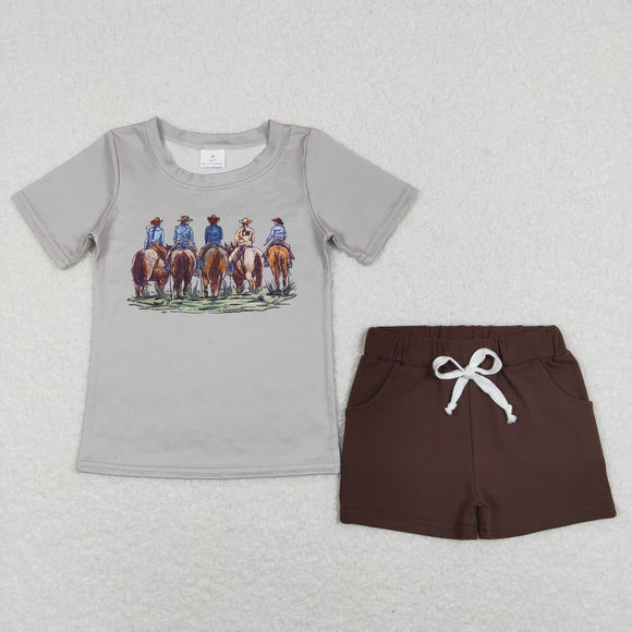 Rodeo Gray Brown Boys Shorts Sets